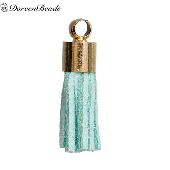 Immagine di Velluto Scamosciato Ciondoli Nappine Oro Placcato Menta Verde 17mm, 10 Pz