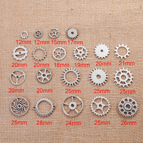 Picture of Zinc Based Alloy Steampunk Charms Gear Antique Silver Color Mixed Hollow 26mm x26mm(1" x1") - 12mm x12mm( 4/8" x 4/8"), 1 Set(20 Pieces/Set)