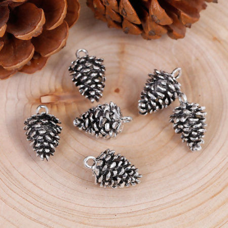 Zinc Based Alloy 3D Charms Pine Cone Antique Silver Color 20mm( 6/8") x 12mm( 4/8"), 10 PCs