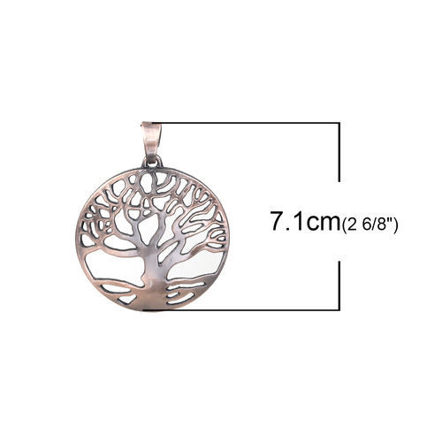 Picture of Zinc Based Alloy Pendants Round Antique Copper Tree Hollow 71mm(2 6/8") x 57mm(2 2/8"), 1 Piece