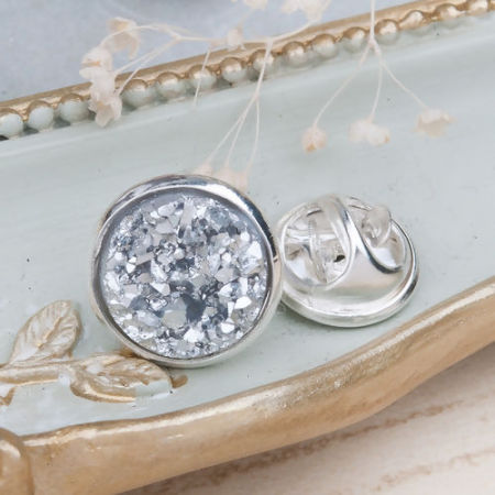 Image de Pince à Cravate Druzy en Résine Rond Argenté Argent Couleur AB 14mm Dia., 1 Pièce