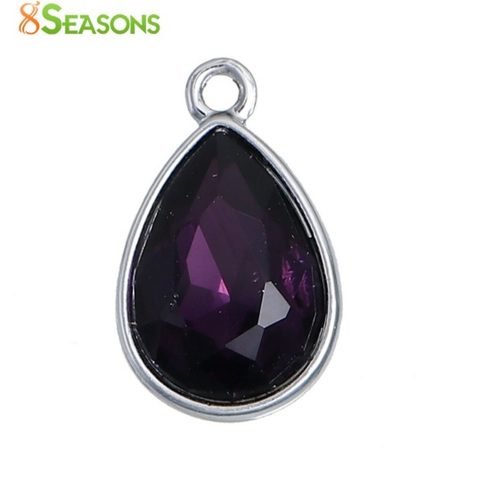 Picture of Sep Birthstone Charms Drop Silver Tone Royal Blue Glass Rhinestone Faceted 19mm( 6/8") x 12mm( 4/8"), 10 PCs