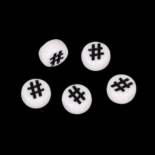Bild von Acryl Perlen Rund Weiß Message " # " ca 7mm D. Loch:ca 1.4mm 300 Stück