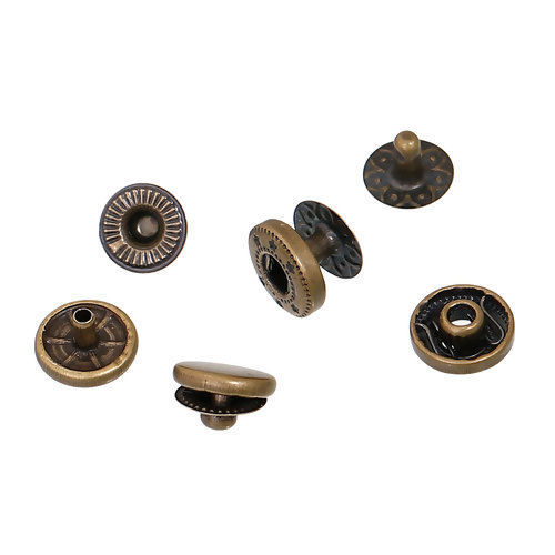 Imagen de Latón Metal Botón Snap Fasteners Ronda Tono Bronce 10x6mm 10x4mm 9x6mm 9x3mm, 20 Juegos(4 Unidades/Juego)