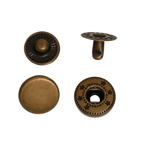 Imagen de Latón Metal Botón Snap Fasteners Ronda Tono Bronce 10x6mm 10x4mm 9x6mm 9x3mm, 20 Juegos(4 Unidades/Juego)