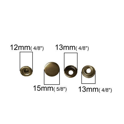 Picture of Iron Based Alloy Metal Snap Fastener Buttons Round Antique Bronze 15mm( 5/8") Dia. 13mm( 4/8") Dia. 13mm( 4/8") Dia. 12mm( 4/8") Dia., 50 Sets(4 PCs/Set)