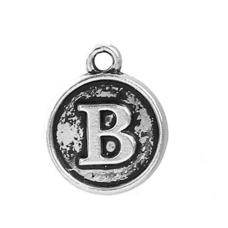 Imagen de Zamak Colgantes Charms Ronda Plata Antigua Letras " B " 14mm x 12mm, 10 Unidades