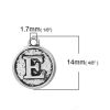 Picture of Zinc Based Alloy Charms Round Disc Antique Silver Color Initial Alphabet/ Letter " E " 14mm( 4/8") x 12mm( 4/8"), 10 PCs