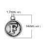 Picture of Zinc Based Alloy Charms Round Disc Antique Silver Color Initial Alphabet/ Letter " F " 14mm( 4/8") x 12mm( 4/8"), 10 PCs