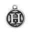 Picture of Zinc Based Alloy Charms Round Disc Antique Silver Color Initial Alphabet/ Letter " H " 14mm( 4/8") x 12mm( 4/8"), 10 PCs