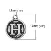 Picture of Zinc Based Alloy Charms Round Disc Antique Silver Color Initial Alphabet/ Letter " H " 14mm( 4/8") x 12mm( 4/8"), 10 PCs
