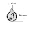Picture of Zinc Based Alloy Charms Round Disc Antique Silver Color Initial Alphabet/ Letter " J " 14mm( 4/8") x 12mm( 4/8"), 10 PCs