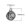 Picture of Zinc Based Alloy Charms Round Disc Antique Silver Color Initial Alphabet/ Letter " K " 14mm( 4/8") x 12mm( 4/8"), 10 PCs