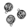 Picture of Zinc Based Alloy Charms Round Disc Antique Silver Color Initial Alphabet/ Letter " K " 14mm( 4/8") x 12mm( 4/8"), 10 PCs