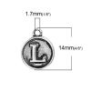 Picture of Zinc Based Alloy Charms Round Disc Antique Silver Color Initial Alphabet/ Letter " L " 14mm( 4/8") x 12mm( 4/8"), 10 PCs