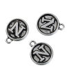 Picture of Zinc Based Alloy Charms Round Disc Antique Silver Color Initial Alphabet/ Letter " N " 14mm( 4/8") x 12mm( 4/8"), 10 PCs