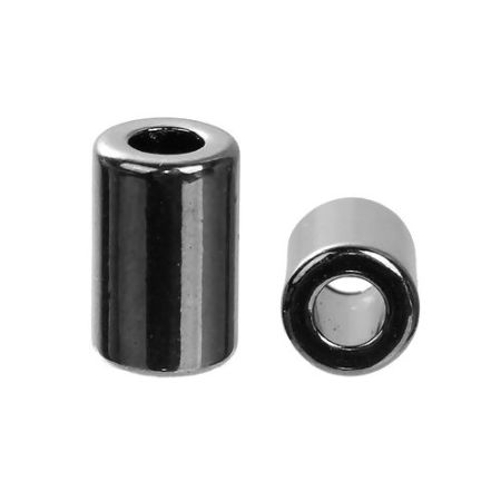 Zinc Based Alloy Spacer Shoelace Bracelets Accessory Metal Heads Cylinder Gunmetal (Fits Cord Size: 5mm) 15mm x 10mm, Hole: Approx 4.9mm, 5 PCs