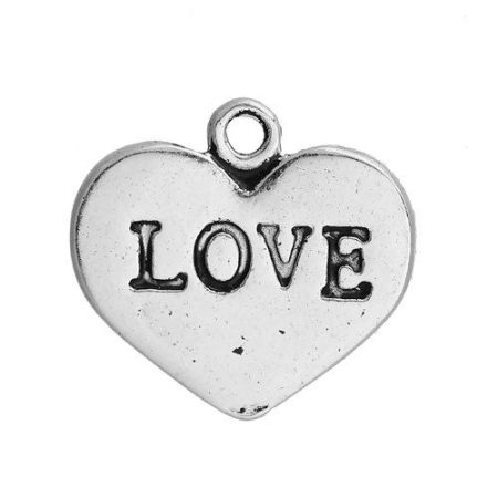 Bild von Zinklegierung Charms Herz Antiksilber Message " LOVE " 17mm x 16mm 10 Stück