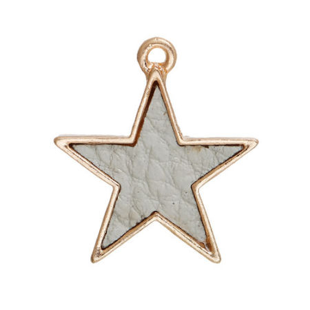 Imagen de PU Colgantes Charms Geométrico Chapado en Oro Gris Estrellas de cinco puntos 24mm x 21mm, 5 Unidades