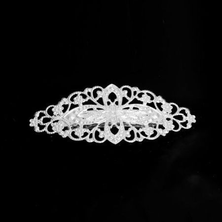 Hair Clips Findings Leaf Silver Plated Filigree 8cm x 3.5cm, 2 PCs