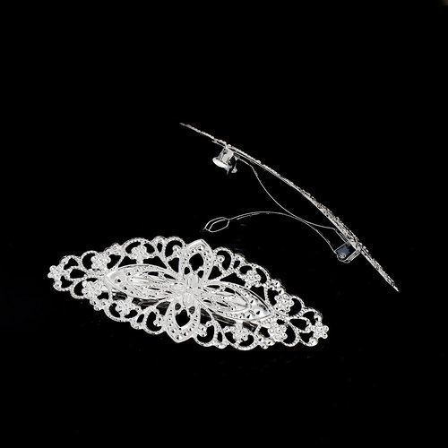 Bild von Haarklammer Blätter Versilbert Filigran 8cm x 3.5cm 2 Stück