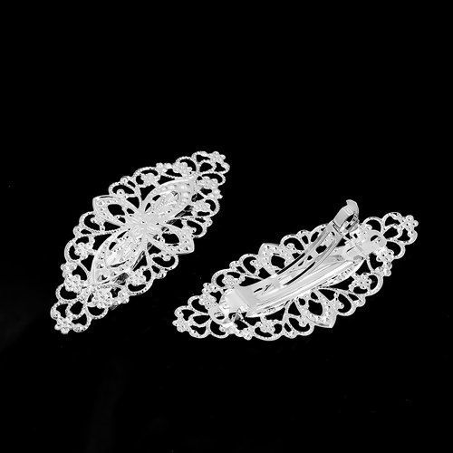 Bild von Haarklammer Blätter Versilbert Filigran 8cm x 3.5cm 2 Stück