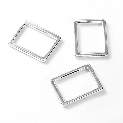 Bild von Zinklegierung Verbinder Rechteck Versilbert Hohl 15mm x 11mm 30 Stück