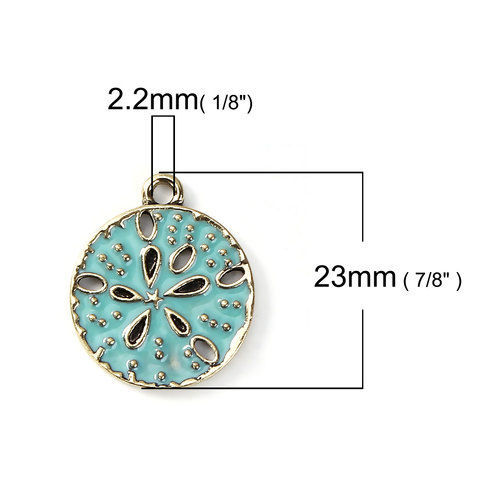 Immagine di Lega di Zinco Charms Dollaro di Sabbia Bronzo Antico Verde Blu Smalto 23mm x 20mm , 5 Pz