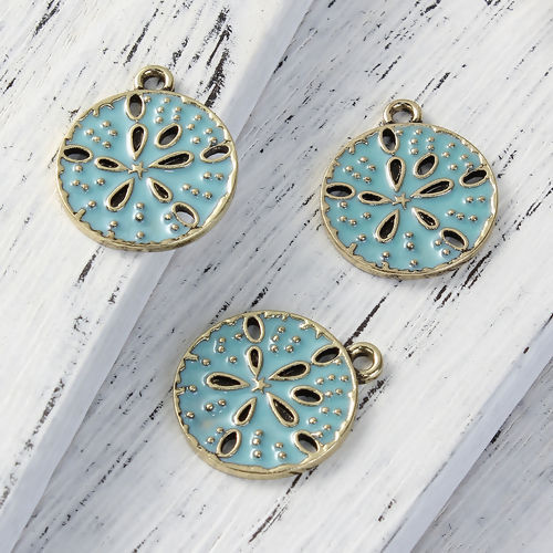 Immagine di Lega di Zinco Charms Dollaro di Sabbia Bronzo Antico Verde Blu Smalto 23mm x 20mm , 5 Pz