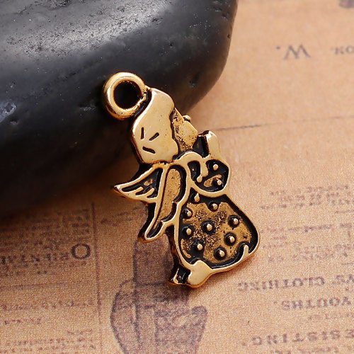 Immagine di Lega di Zinco Charms Angelo di Preghiera Oro Antico 22mm x 12mm , 10 Pz