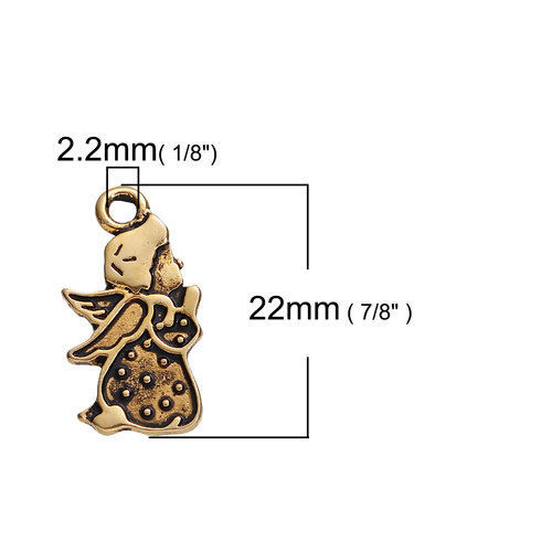 Immagine di Lega di Zinco Charms Angelo di Preghiera Oro Antico 22mm x 12mm , 10 Pz