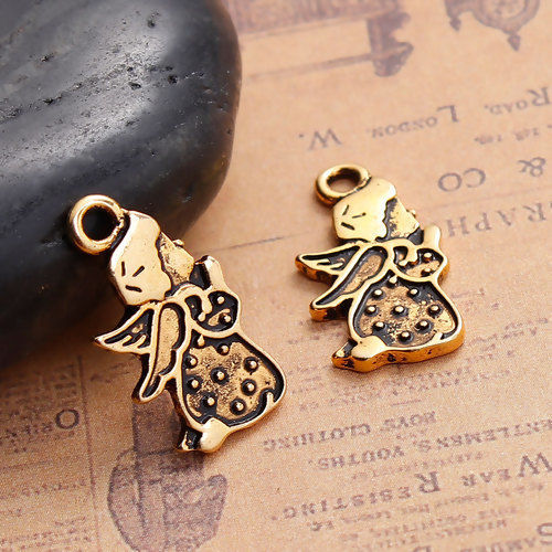 Immagine di Lega di Zinco Charms Angelo di Preghiera Oro Antico 22mm x 12mm , 10 Pz