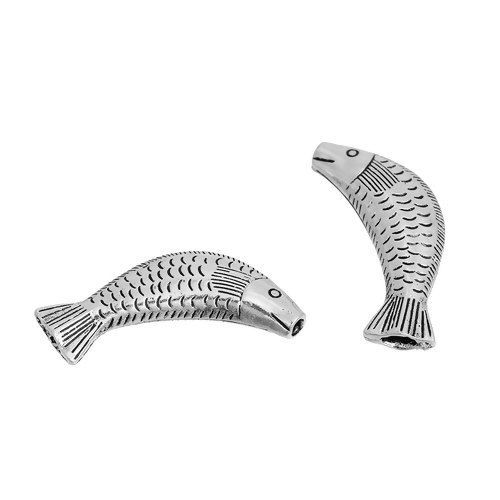 Immagine di Lega di Zinco 3D Separatori Perline Pesce Argento Antico Circa 54mm x 21mm, Foro:Circa 3.5mm, 2 Pz