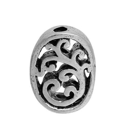Picture of Zinc Based Alloy Spacer Beads Oval Antique Silver Color Filigree 13mm x 10mm, Hole: Approx 1.7mm, 10 PCs