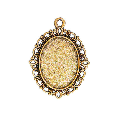 Imagen de Zamak Colgantes Charms Óvalo Oro antiguo Base Camafeo (Apta 18mm x 13mm) 29mm x 22mm, 20 Unidades