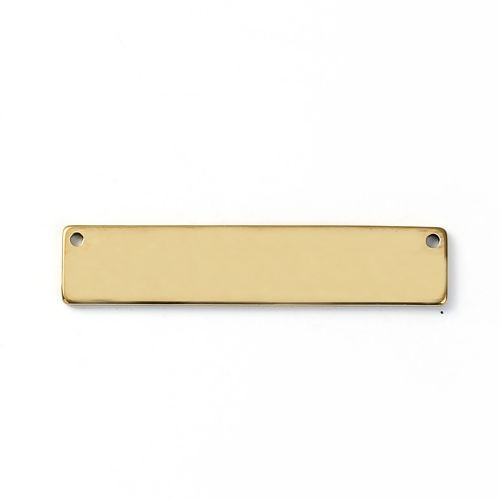 Picture of 304 Stainless Steel Blank Stamping Tags Connectors Charms Pendants Rectangle Gold Plated One-sided Polishing 39mm x 8mm, 3 PCs