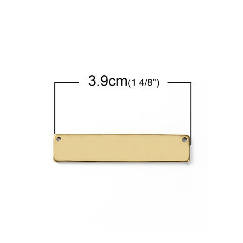 Picture of 304 Stainless Steel Blank Stamping Tags Connectors Charms Pendants Rectangle Gold Plated One-sided Polishing 39mm x 8mm, 3 PCs