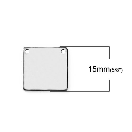 Picture of 304 Stainless Steel Blank Stamping Tags Connectors Charms Pendants Square Silver Tone Roller Burnishing 15mm x 15mm, 5 PCs