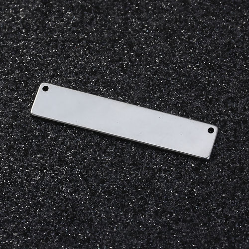 Picture of 304 Stainless Steel Blank Stamping Tags Connectors Charms Pendants Rectangle Silver Tone One-sided Polishing 39mm x 8mm, 5 PCs