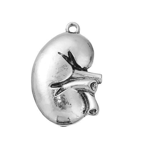 Picture of Zinc Based Alloy Halloween 3D Charms Anatomical Human Kidney Antique Silver Color 28mm(1 1/8") x 19mm( 6/8"), 5 PCs