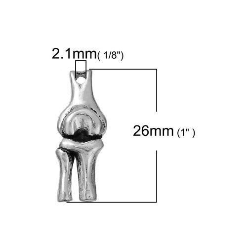 Picture of Zinc Based Alloy 3D Charms Anatomical Human Knee Antique Silver Color 26mm(1") x 10mm( 3/8"), 5 PCs