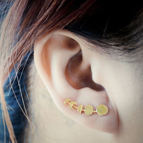 Picture of Ear Climbers/ Ear Crawlers Gold Plated Phases Of The Moon 23mm( 7/8") x 7mm( 2/8"), Post/ Wire Size: (21 gauge), 1 Pair