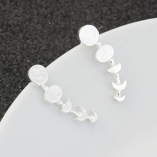 Picture of Ear Climbers/ Ear Crawlers Silver Plated Moon Phases 23mm( 7/8") x 7mm( 2/8"), Post/ Wire Size: (21 gauge), 1 Pair