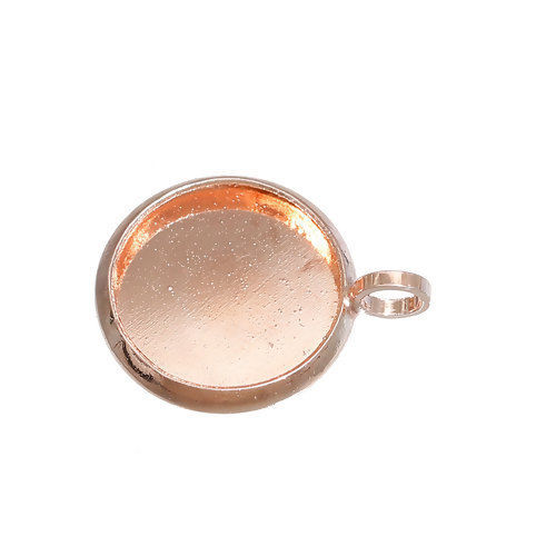 Image de Breloque Support à Cabochon 10mm en Laiton Rond Or Rose 15mm x 12mm, 10 Pcs