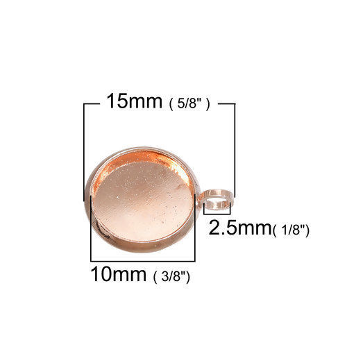Image de Breloque Support à Cabochon 10mm en Laiton Rond Or Rose 15mm x 12mm, 10 Pcs