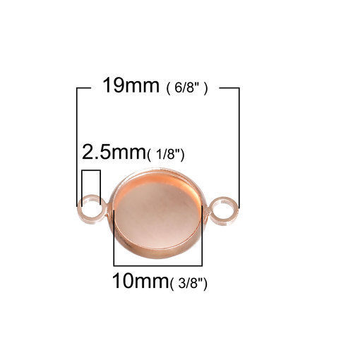 Image de Connecteurs de Bijoux Support à Cabochon 10mm en Laiton Rond Or Rose 19mm x 12mm, 10 Pcs                                                                                                                                                                      