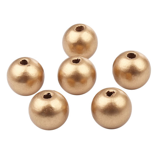 Picture of Hinoki Wood Spacer Beads Round Golden About 16mm Dia, Hole: Approx 4mm, 50 PCs