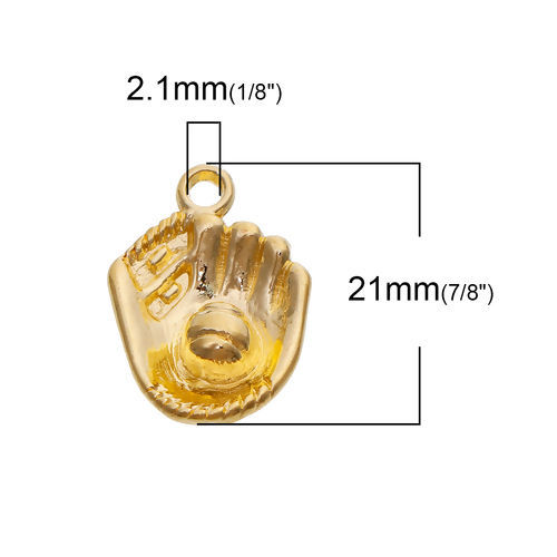 Picture of Zinc Based Alloy Sport Charms Glove Gold Plated 21mm x 15mm, 20 PCs