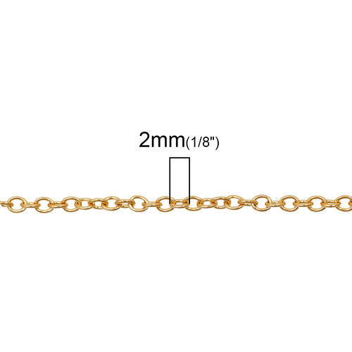 Изображение Нержавеющая Сталь Овальные Позолоченные цепочкиарматуры Позолоченный 2x1.6мм, 1 М