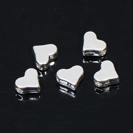 Picture of Zinc Based Alloy Beads Heart Silver Plated About 7mm x 6mm, Hole: Approx 1.4mm, 20 PCs